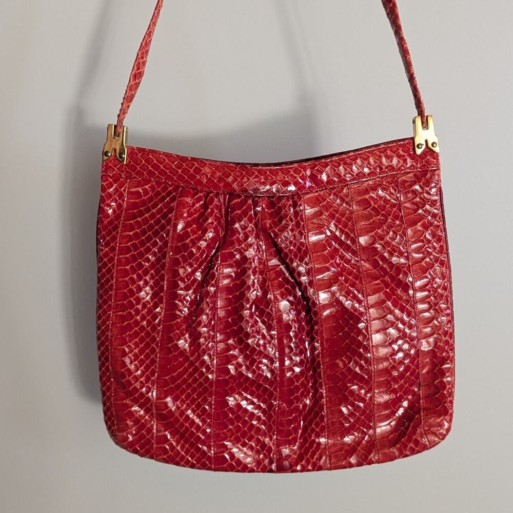 Morris Moskowitz Vintage | Genuine Reptile Crossbody Bag | Red - Picture 6 of 15